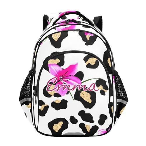 Sac à dos d'école personnalisé léopard rose floral blanc 17 pouces cartable noir fille garçon