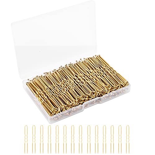 BEoffer U Shaped Hair Pins, 200 Count of Buns Waved Hair Pins for Women Girls with Box for Updos French Twists, Bobby Pins Hairgrip Hair Grip Hairclip Bulk Hair Accessories (Gold, 2.4 Inch)