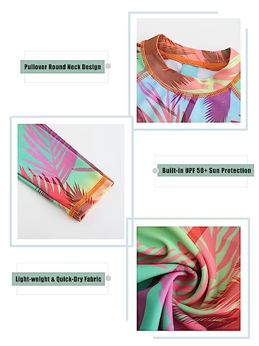 Image of Girls Long Sleeve Swim Shirt Rash Guard for Girls One Piece Bathing Suits with UPF 50+ Sun Protection 3-16 Years