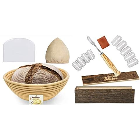 Bread Bosses 9 Inch Banneton Proofing Basket and Bread Bakers Lame Slashing Tool - Great as a Gift Cover
