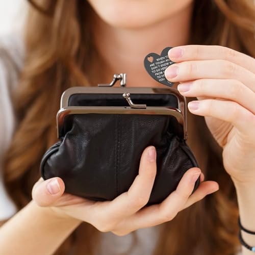 Black Stainless Steel Double-Sided Heart Shaped Token with Leather Bag Long Distance Relationship Valentine's Gift for Couples Boyfriend Girlfriend4