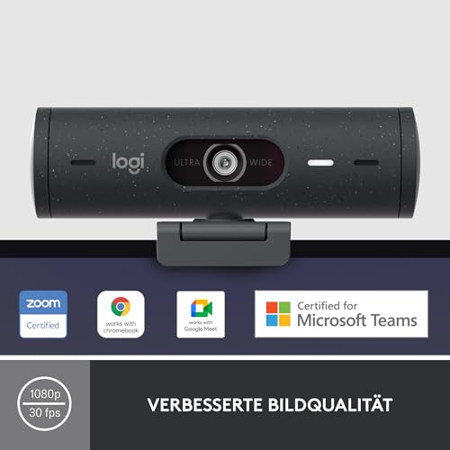 Logitech Brio 500 Full-HD-Webcam mit Auto-Lichtkorrektur, Zeigemodus, Doppelmikrofon + Rauschunterdrückung, Webcam-Abdeckung, für Microsoft Teams, Google Meet, Zoom, USB-C-Kabel - Graphit - 0