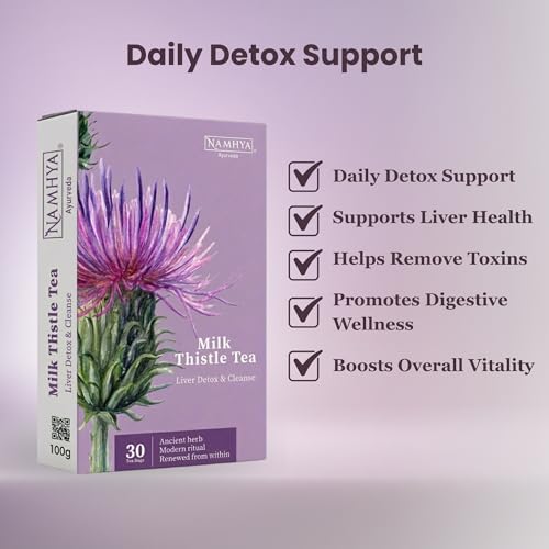 Image of Namhya Milk Thistle Tea | Herbal Tea for Liver Detox & Cleanse, Digestion & Bloating Support | Silymarin Rich Antioxidant Blend for Metabolism, Immunity Support & Liver Health | 30 Tea Bags