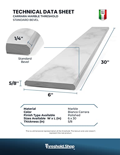 Threshold.Shop Italian White Carrara Polished Marble Threshold Double Bevel for Floor Transitions (6" x 30") - Thumbnail 6