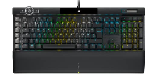 Corsair K100 RGB Tastiera gaming opto-meccanica (Interruttori OPX RGB, Retroilluminazione a LED RGB, Set di keycap in policarbonato, Poggiapolsi magnetico rimovibile in similpelle) Nero
