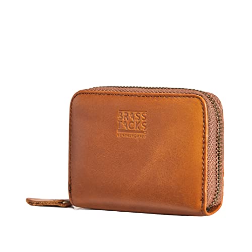 Image of Vintage Full Top Grain Leather Wallet RFID Blocking Multi Card Case with Zipper Pocket Card Holder for Men Women Gift Box
