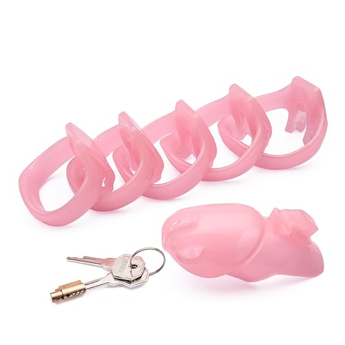 Image of HT-V4 Chastity Cage for Men | 5 Adjustable Wide Rings & 6 Colors | Beginner-Friendly | Adult Sex Toy with Sizing Guide (Pink, Standard)