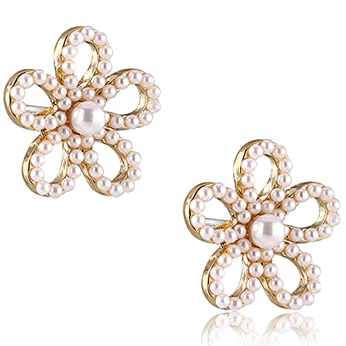Pearl Flower Stud Earrings With Sweet And Elegant With S925 Silver Needle And14K Gold Plated Gifts Present Valentines Birthday Anniversary Mothers Day Christmasn(Gold) #TOP7
