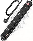 Iwister Outdoor Power Strip Weatherproof IPX6,6 Ft Extension Cord with Multiple Outlets,7 AC & 3 USB, Wall Mount for Camping,Poolside,Garden,Workshop,Black