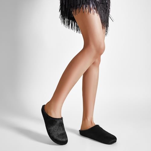 Womens Faux Fur Slide Slippers Sandals Closed Round Toe Slip-On Platform House Flat Mules3