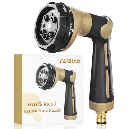 FANHAO Metal Garden Hose Gun, 8 Spray Patterns, Khaki