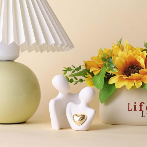 Image of TIED RIBBONS Romantic Couple Hug Statue with Golden Heart Sculpture (White, 8.5 cm x 6.5 cm) - Love Showpiece for Home Decor | Ideal Gift for Girlfriend, Boyfriend, Wife & Husband