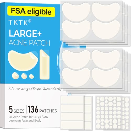 TKTK Pimple Patches Pimple Patches for Face Hydrocolloid Acne Patches Zit Patches for Chin and Nose Skin Care 5 Sizes 136 Count