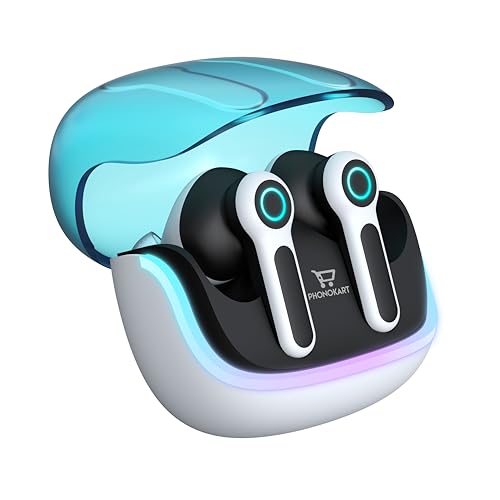 Image of Phonokart KIRA TWS Bluetooth V5.4 Earbuds with Quad Mic ENC, RGB LED Gaming Mode, 70H Playtime, Type-C Fast Charging, Touch Control Wireless Earbuds with 500mAh Battery (White)