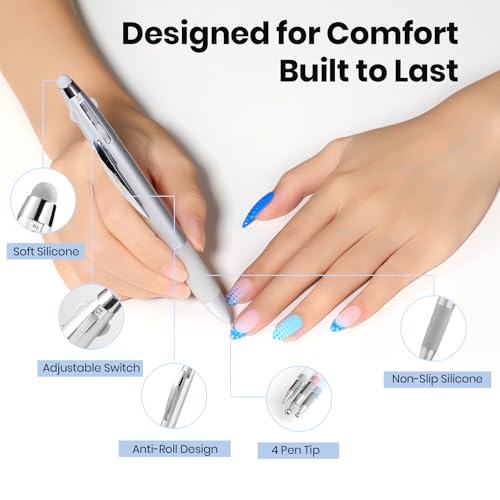 Image of Beetles Nail Dotting Pen 4-in-1 Manicure Art Tools in Ballpoint Design with Size Marking and Pressing Head Double-end Nail Dotting Tool, Pefect for Dottings Painting Gems Chrome Powder DIY and Salon