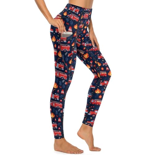 Legging imprimé camion de pompiers à poches et taille haute : le confort stretch absolu