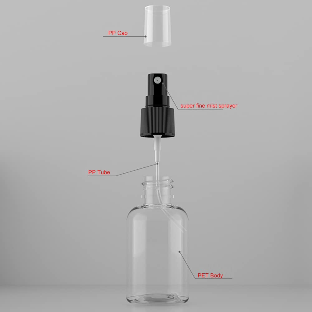 100 Stück Leere Braun 50ml Kunststoff Sprühflasche mit Weiß Zerstäuber Flasche, Tragbar Feinen Nebel Pumpzerstäuber Parfümzerstäuber Zerstäuberflasche Reise Flakons, 10x Trichter