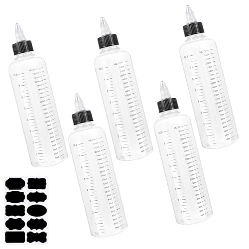 XINTANGXIA Lot de 5 Bouteilles Compressibles Transparentes en Plastique de 250 ml, Bouteille à Presser pour Arômes Liquides, Huiles, Soins Capillaires,...