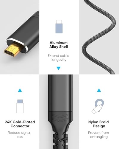 Image of Highwings 4K Micro HDMI to HDMI Cable 15 FT, Micro Male to HDMI Male Cable Nylon Braided Cord Adapter 2.0 4K@60HZ 2K@165HZ 18Gbps Compatible with Laptop Camera Monitor HDMI to Micro HDMI Black