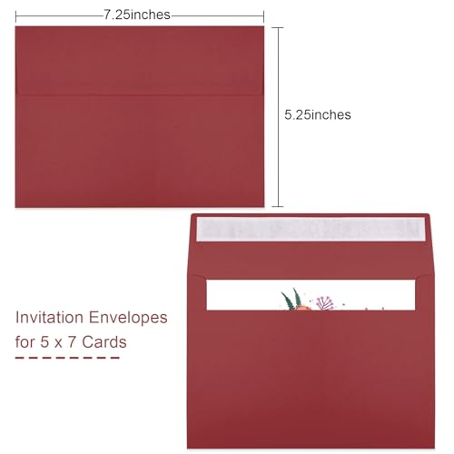 Image of 50 Packs Wine Red 5x7 Envelopes 5x7, Deep Red Color A7 Envelopes, Burgundy Invitations, Photos, Greeting Cards, Mailing