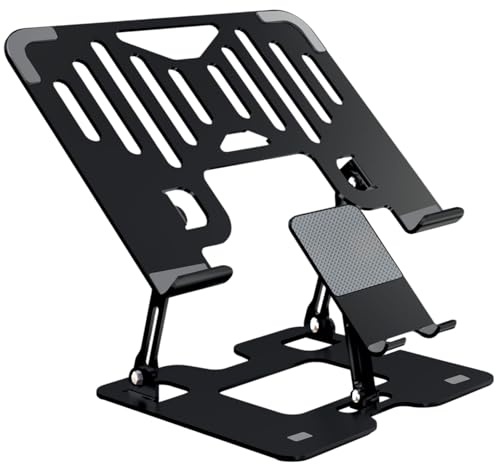 Image of Dyazo 2 in 1 Laptop & Mobile Stand | Foldable Riser with Ventilated Design | Multi Angle Adjustable Height Holder Fit Upto 15.6 Inch Laptops | Compatible for Mac, HP, Dell, Acer, Lenovo & More (Black)