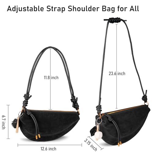 Image of Small Suede Dumpling Crossbody Bag for Women, Hobo Shoulder Purse with Cute Baseball Charms & Adjustable Strap