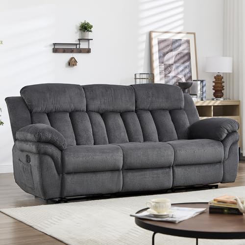CANMOV 3-Seat Recliner Sofa with Overstuffed Armrests, Grey