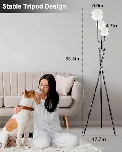 Image of Lightdot Black Tripod Floor Lamp 3 Pole Vintage Standing Lamps with Stable Base& 3Pcs Globe 3000K Warmwhite Bulbs Included Mid Century Modern Floor Lamp for Living Room /Sofa Beside /Corner Decor
