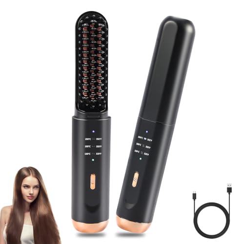 Escova Modeladora Portátil Sem Fio, Escova Alisadora, Escova Modeladora, Escova Secadora Rotativa, Escova Magic Brush, Escova Giratória Secadora, Três Opções de Temperatura, Carregamento Tipo C