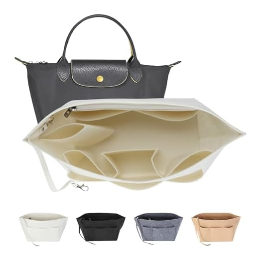 LITLANDSTAR Organizador de bolsos de mano, organizador de bolsos de fieltro con varios compartimentos, organizador con llavero para mujer, color blanco