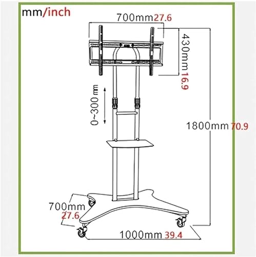 Soporte de TV móvil con altura ajustable y ruedas miniatura 5