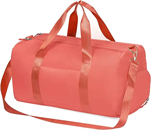 Image of Puffy Duffle Bag For Women, 18 * 14 * 8 Personal Items Bag with Wet Pocket, Overnight Weekender Travel Bag, orange1, medium, Sporty Casual