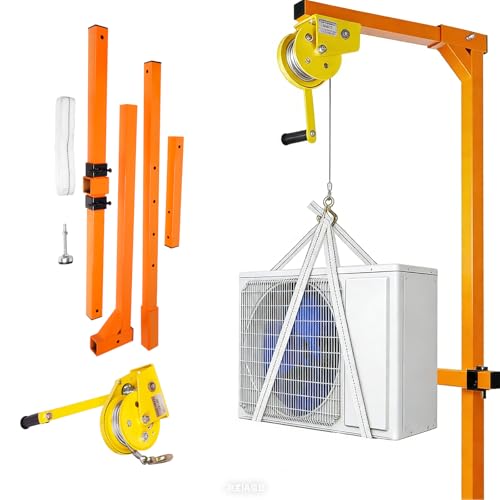 60 FT Air Conditioner Lifting Tool with1200 LBS Self-Locking Winch, Stainless Steel Air Conditioner Lifting Cranes with Strap, Crane Bracket for Installation of Outdoor Air Conditioner, Heavy Lifting