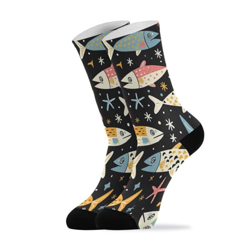 Cartoon Sardines Women's Men's Crew Socks, Soft Breathable Athletic Socks for Running Cycling Sports, 1 Pairs