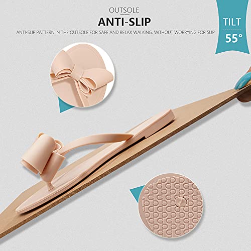 Image of TYFLOVE Women Rivet Flip Flops Studded Jelly Thong Sandals with Bow Summer Bowtie Flat Beach Rain Shoes
