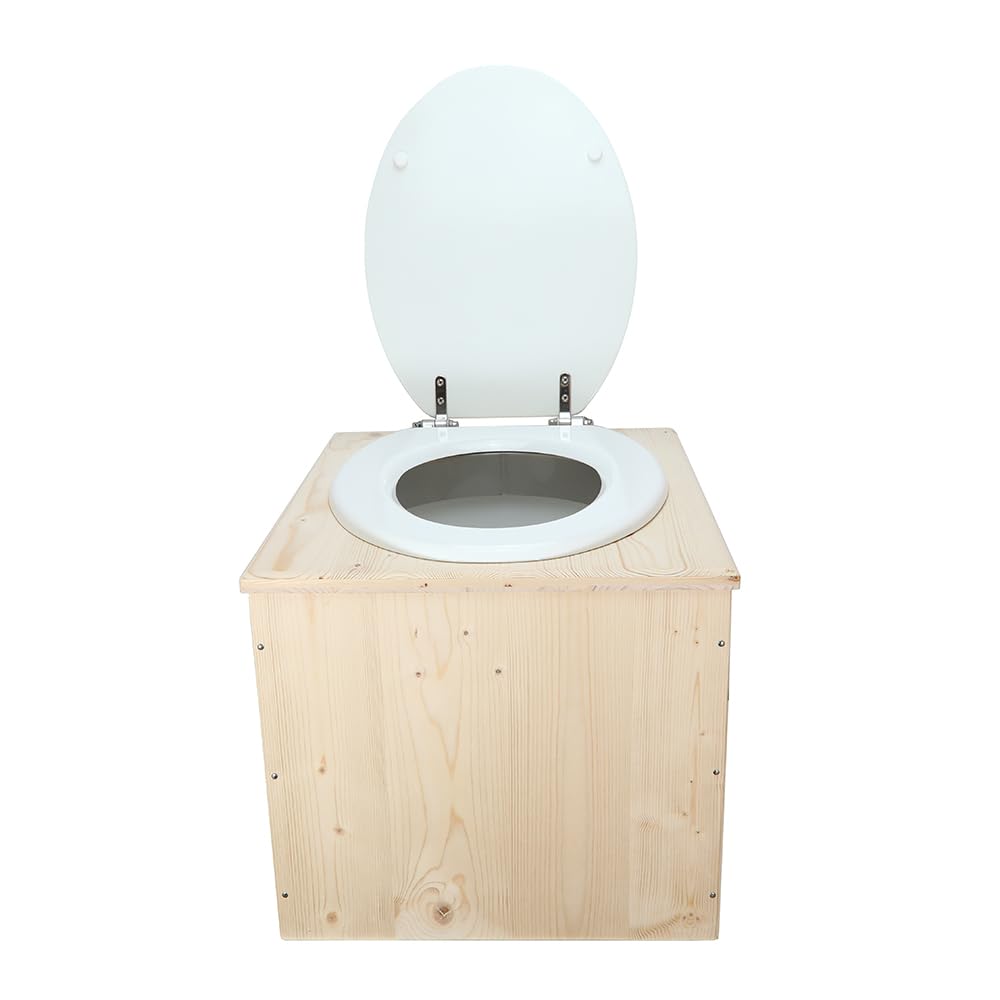 Toilette sèche en Bois avec bavette INOX et Seau 22L Plastique - La Blanche 22 litres - Fabrication Française - N9F4