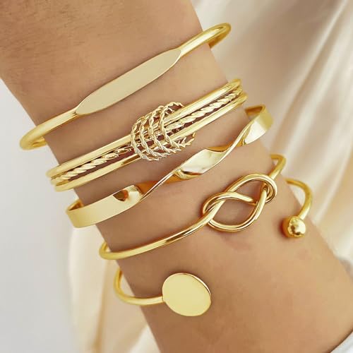 FUNOJOY Gold Bangle Bracelets Set for Women, Multi Layer Stackable Cuff Bracelets, Boho Open Adjustable Bangle Jewelry Gift for Her2