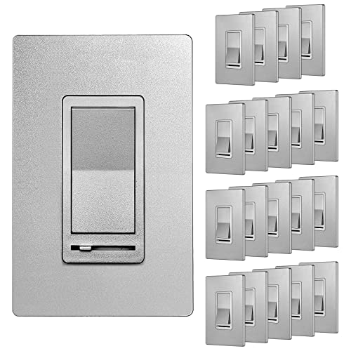[20 Pack] Bestten Silver Dimmer Wall Light Switch With Screwless Wallplate, Single Pole Or 3-Way, Compatible With Dimmable Led, Cfl, Incandescent And Halogen Bulb, 120Vac, Ul/Cul Listed #TOP22