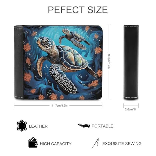 Men's Leather Wallet Bifold Wallet for Men Sea Turtle Boho Style Slim Wallet with Multiple Card Classic Passcase Mens Card Holder2
