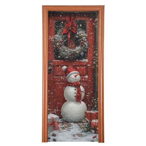FLildon Winter Snowman Christmas Door Cover Decoration, Party Accessory Porch Decor for Festive Ornament Room Door Covers 36 x 98 Inch