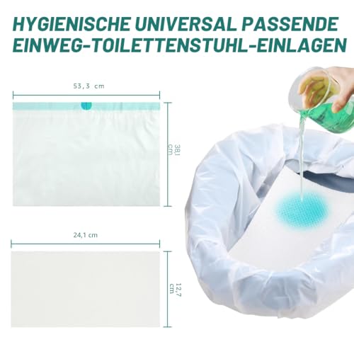 Toilettenbeutel mit saugfähigen Pads Tragbare Toilettenbeutel Einweg-Kommode Toiletteneinlagen Bettpfanneneinlagen 20 Stück Toiletteneinlagen mit 20 Saugfähigen Pads