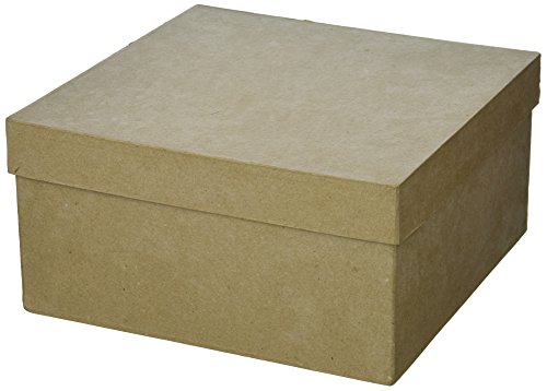 Darice, Square Paper Mache Box with Lid, 9x9x4 inch, Natural