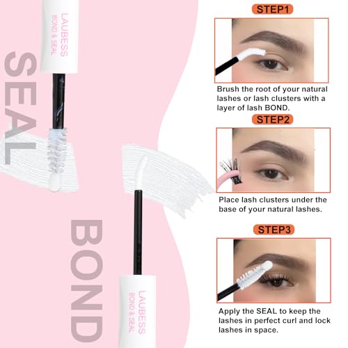 Image of Lash Glue for Eyelash Clusters LAUBESS 2 in 1 Lash Bond and Seal Waterproof Lash Cluster Glue 10ml Adhesive Eyelash Glue Home Use Strong Hold 72H