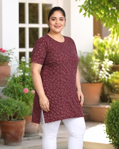 Image of In Love Women's All-Over Printed Cotton Plus Size Longline T-Shirt with Pockets