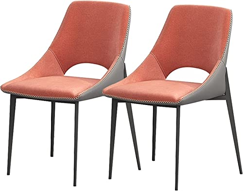 SJIALEN Modern Dining Chairs Set of 2, Carbon Steel Legs Living Room Side Chairs Technological Fabric Cushion Seat Back Kitchen Chairs Kitchen Chair (Color : Orange, Size : 41x50x82cm)