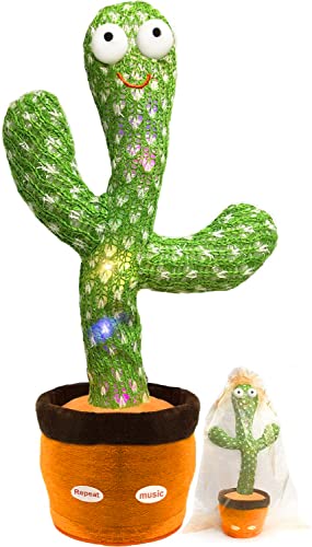 Dancing Cactus Toy,Volume Adjustment Talking/Sing/Repeat/Dancing/Recording/Rainbow LED with Gift Package(120 Songs in English) (Dancing Cactus-Gift Wrap-No Battery, Cotton)