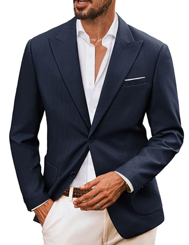 PJ PAUL JONES Herren Sakko Leinen 2 Knöpfe Sportlich Anzug Business Freizeit Blazer Sommer Leichter Regular Fit Anzugjacke, XL, Marineblau