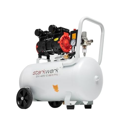 Starkwerk Flüsterkompressor Druckluftkompressor Kompressor Silent 69 dB SW 425/10 Pro Ölfrei 10 Bar 50 Liter Kessel 1100 Watt inklusive Druckminderer und Wasserabscheider