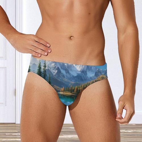 Snowy Covered Alpspeaks Fir Lake Men's Swimming Trunks Briefs Beach Swimwear Low Rise Bikini Swimsuit Print Bathing Suit4