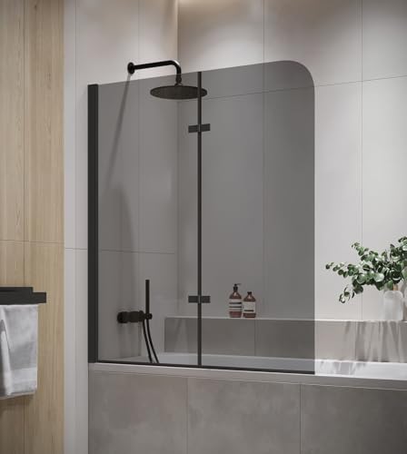 Mampara de baño Austin 110 x 140 cm - Cristal ahumado - Negro - Mampara de baño giratoria 5 mm de espesor - Cristal de seguridad y antical